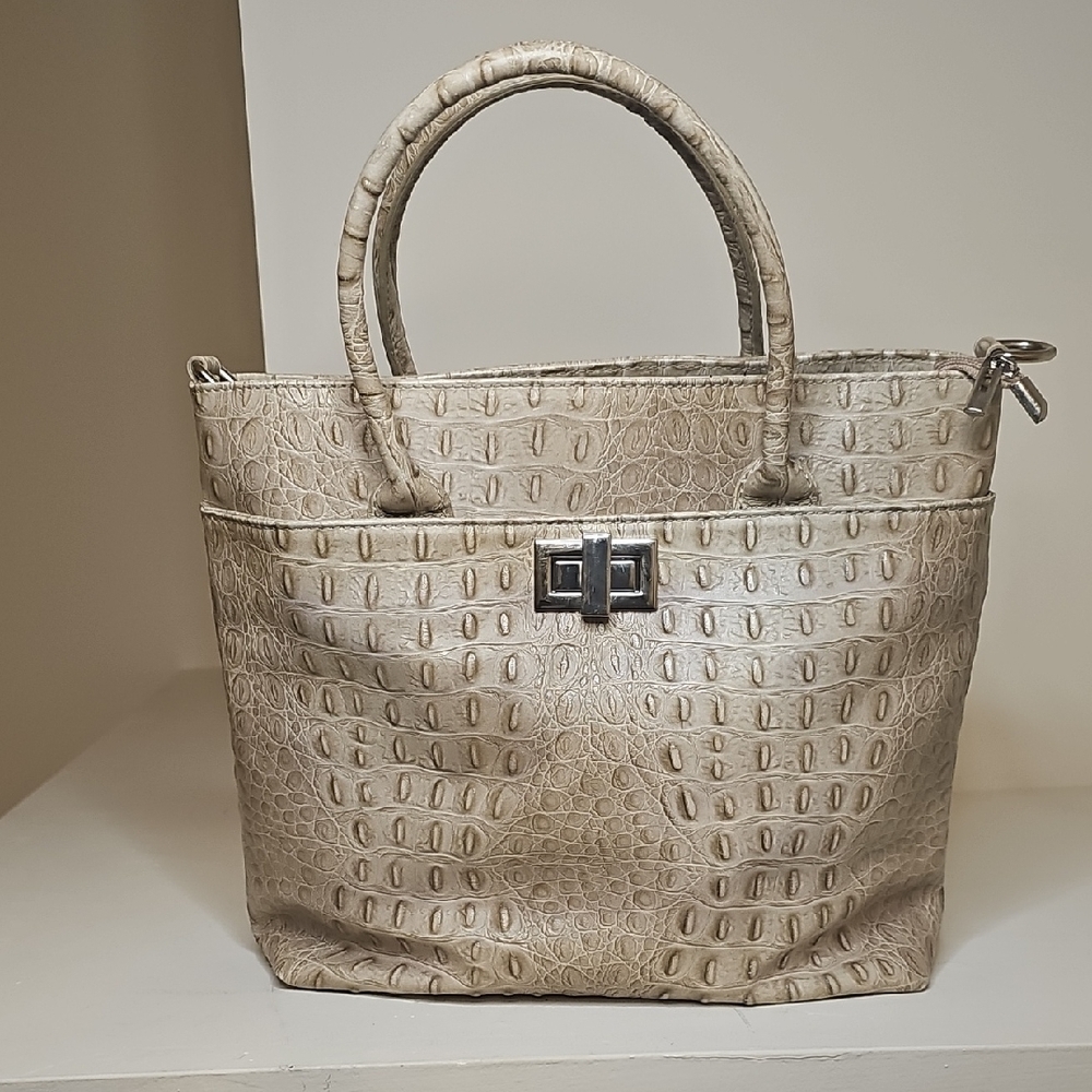 Vintage Vera Pelle Italian Croc Embossed Chic Beige Leather